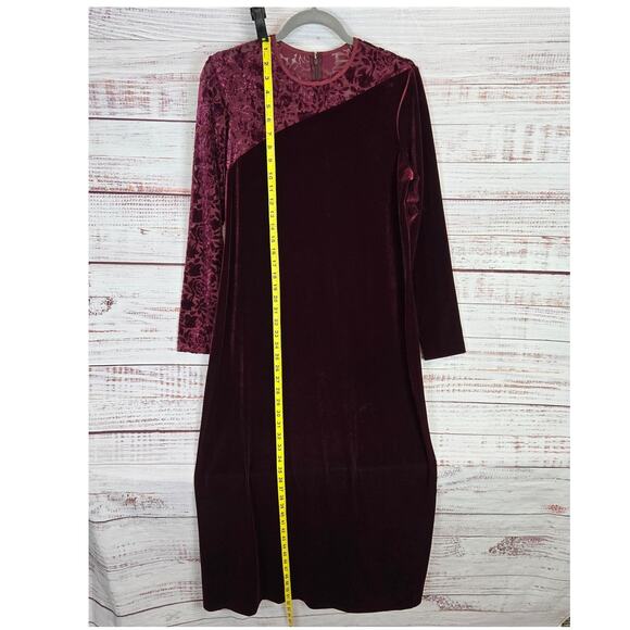 Vtg Coldwater Creek Velvet Lace Burgandy Midi Dress Size 10 Long Sleeve Holiday - Picture 12 of 14